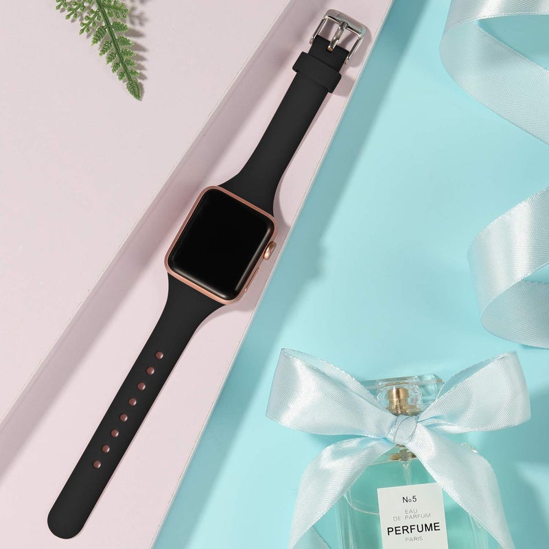 Laffav Compatible with Apple Watch Bands for Women 40mm 38mm 41mm 44mm 42mm 45mm 46mm 49mm, Soft Silicone Narrow Slim Thin Sport Replacement Strap for iWatch Bands Series 11 10 9 8 7 6 5 4 3 SE3/2/1 - Image 2